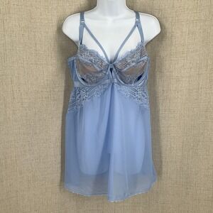Torrid Babydoll Chemise Women Size 2x Blue Lace Strappy Underwire Cage Coquette
